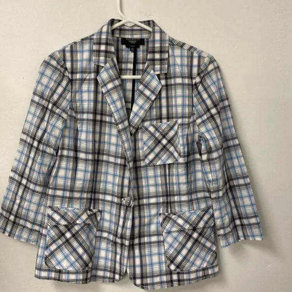 Talbots Petites Multi Color Plaid Stretch‎ Career Women’s Blazer Size 10P - Picture 1 of 10